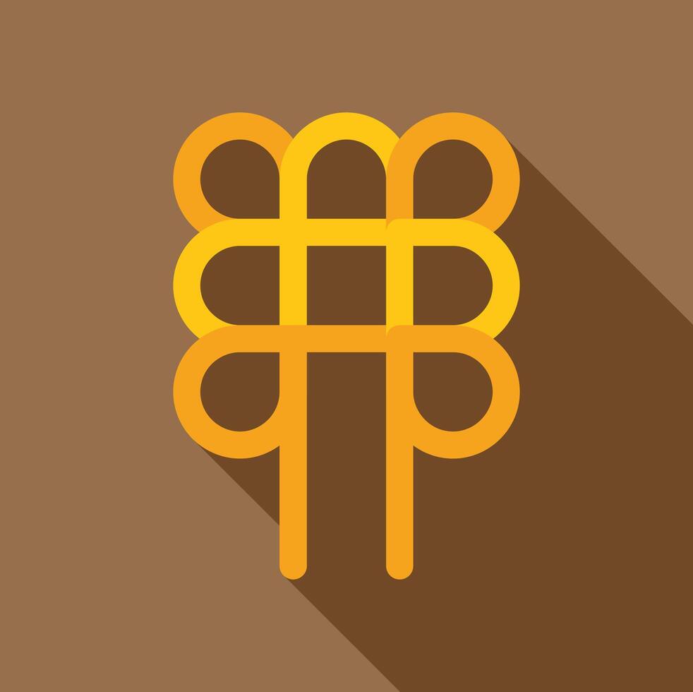 Intertwined golden lines forming abstract grid pattern with long shadow vector