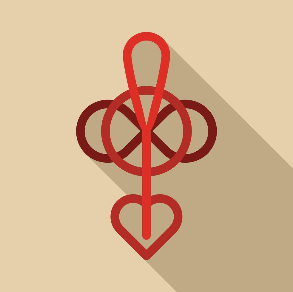Red endless knot forming heart shape with long shadow vector