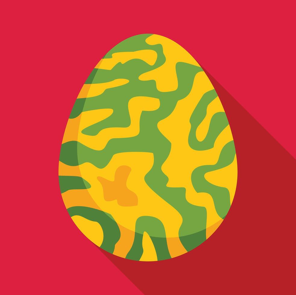 Decorated easter egg showing green and yellow wavy stripes on red background vector