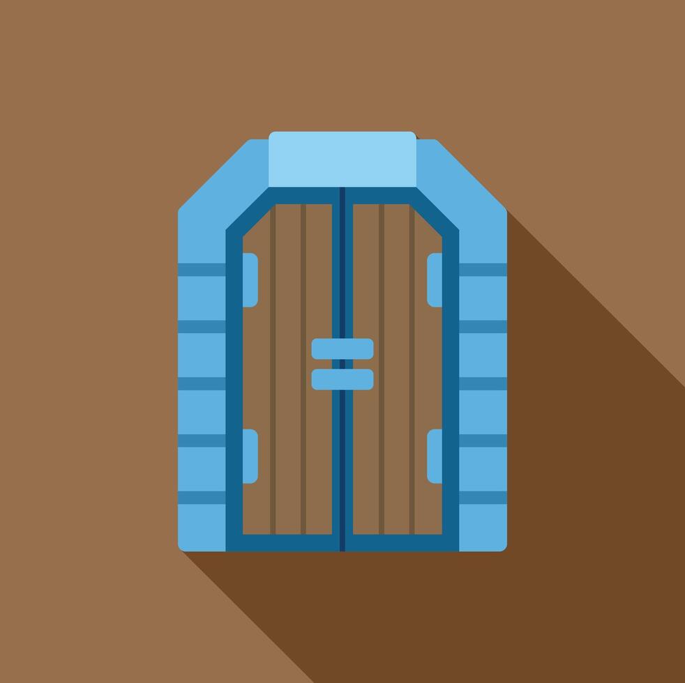 Closed wooden double door with blue stone frame flat design icon vector