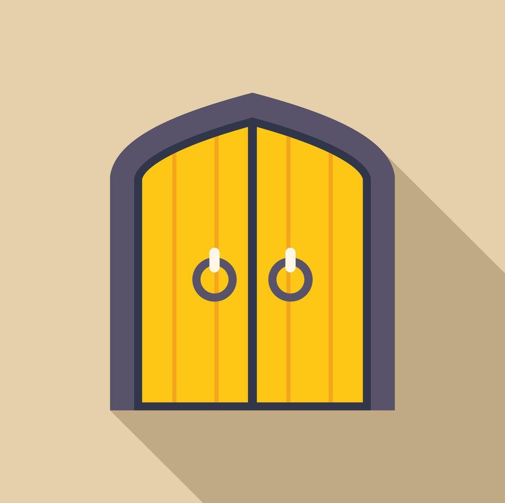 Yellow double door with metal handles and arch representing security and elegance vector