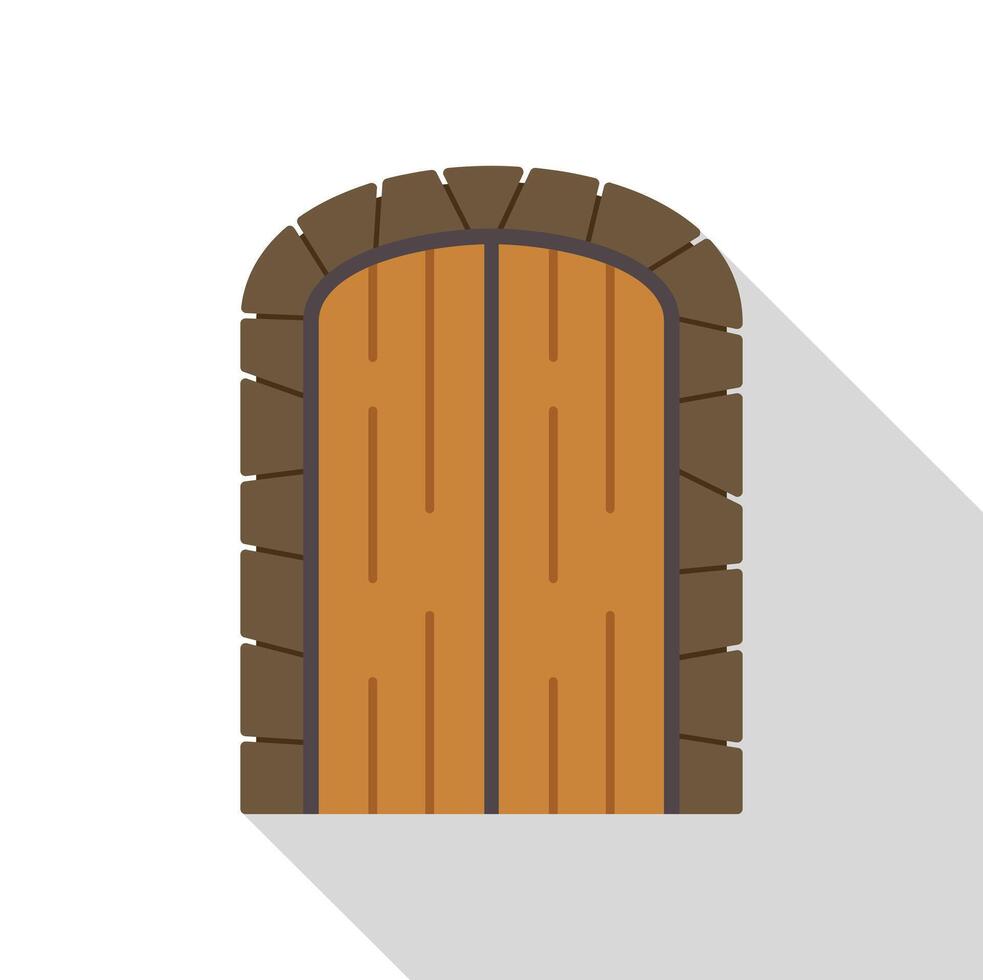Arched wooden door setting with stone frame embraces rustic charm vector