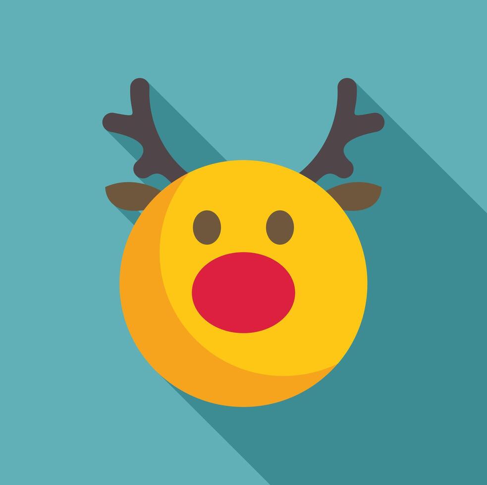 Christmas reindeer emoji showing festive spirit with long shadow vector