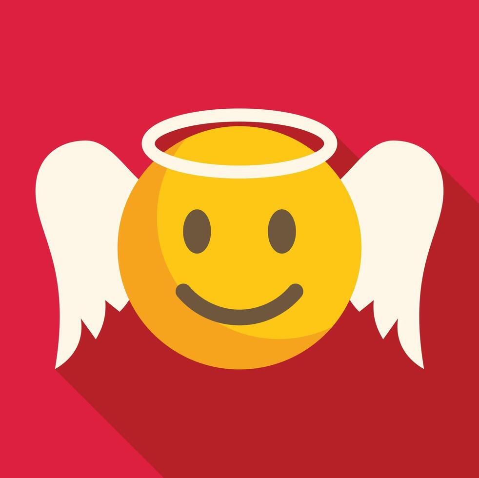 Angelic smiley face emoji wearing halo and wings, symbolizing innocence and purity vector