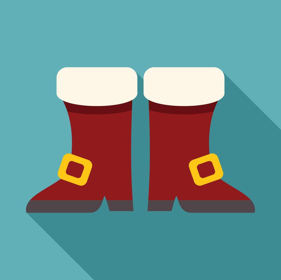 Red christmas boots with golden buckle and white fur trim on turquoise background vector