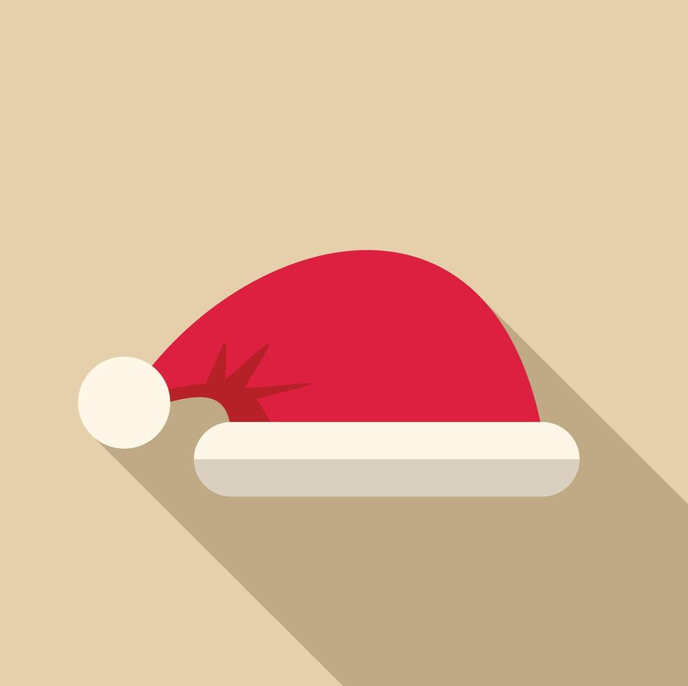 Red santa claus hat with long shadow creating festive atmosphere vector
