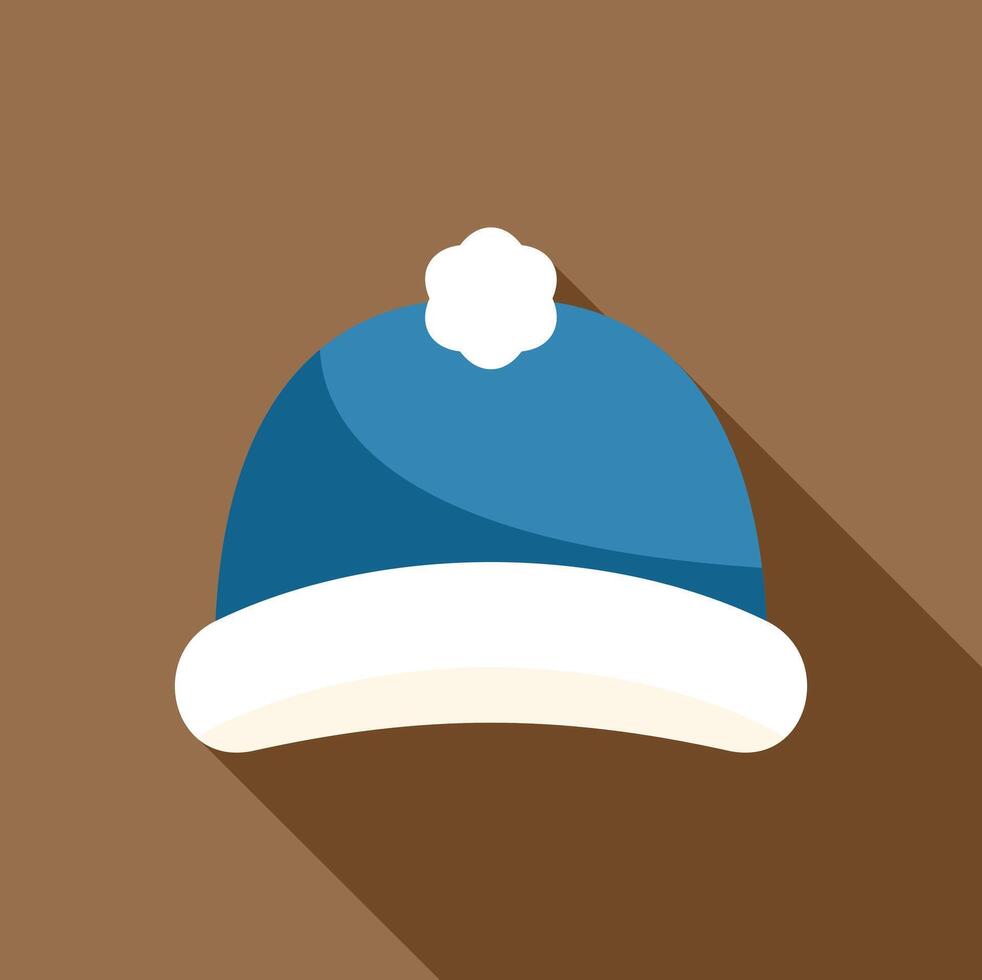 Blue winter hat with white pompom on brown background vector
