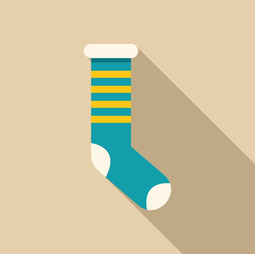 Striped turquoise and yellow sock with long shadow vector