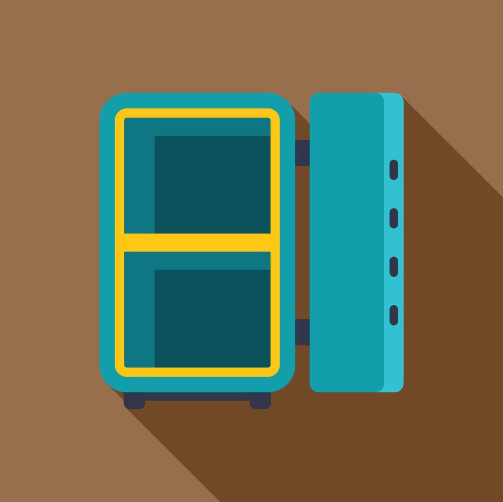 Empty two door refrigerator with open door displaying interior compartments vector