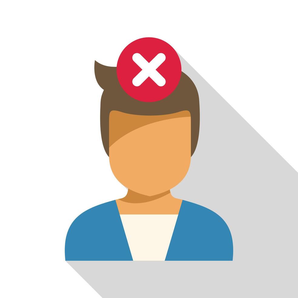 Dismissing wrong idea, businessman thinking negative, rejecting plan with cross mark above head vector