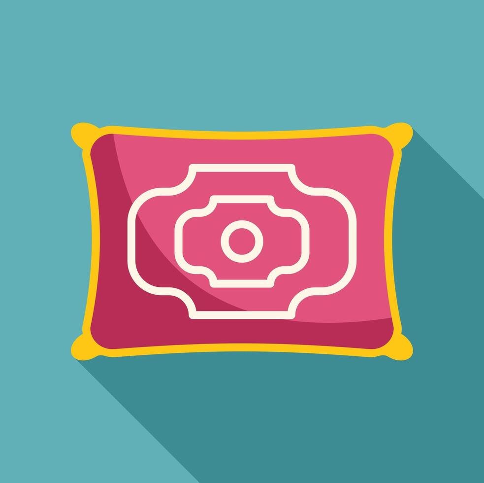 Pink rectangular pillow with golden border and white decoration vector