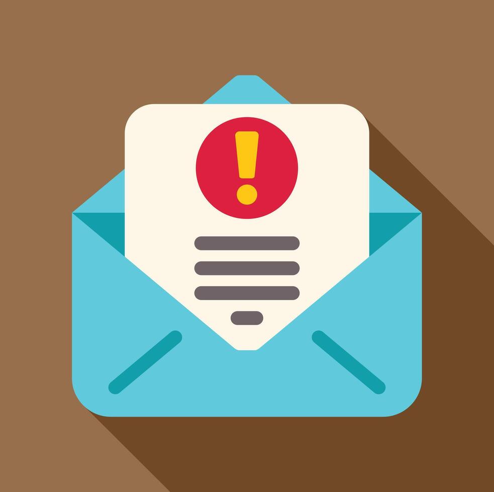Warning notification alert in email message envelope representing urgent communication vector
