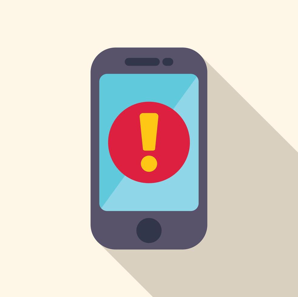 Smartphone showing warning notification on screen, attention, caution, and alert symbol vector
