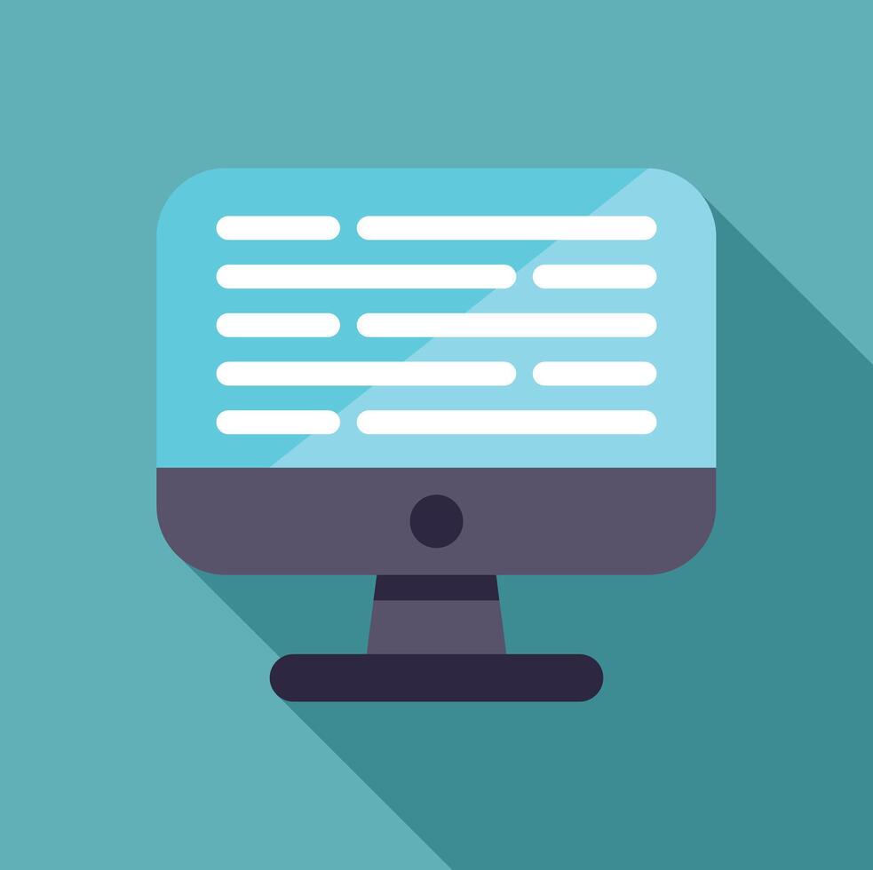 Desktop computer monitor displaying lines of code on turquoise background vector