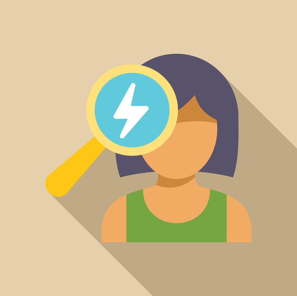 Magnifying glass showing energy potential of young woman, exploring inner strength and power vector