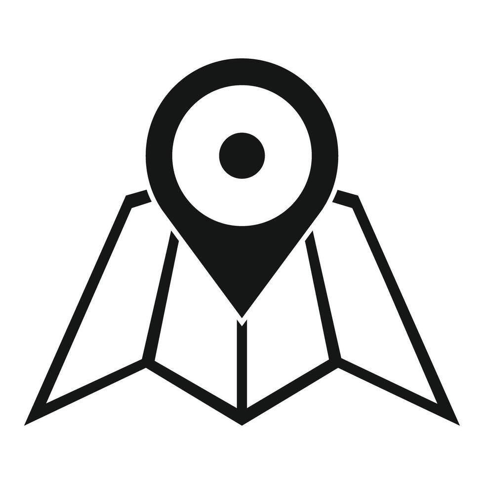 Black map pointer showing location on folded paper map vector