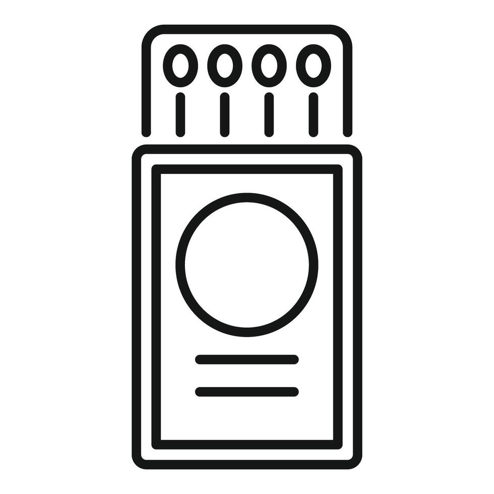 Matchbox with matches sticking out and round label displaying minimalist design vector