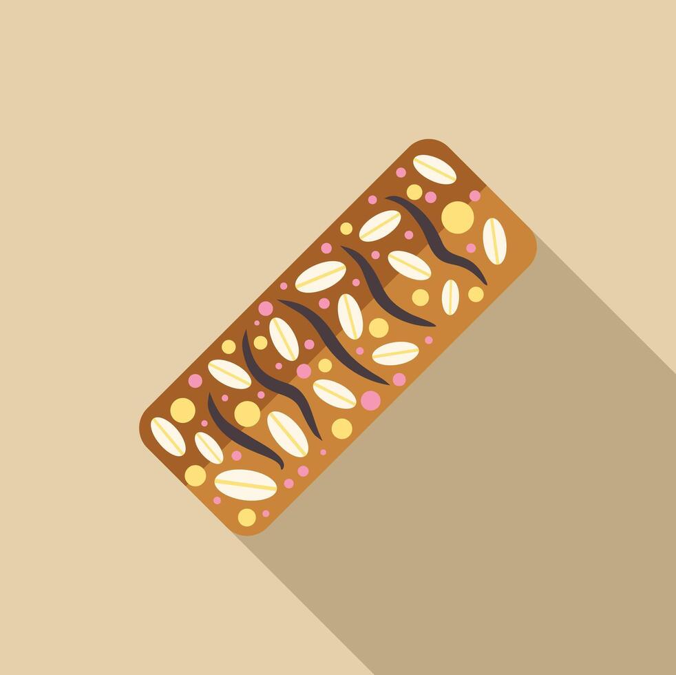 Delicious protein bar with oats, chocolate drizzle, and colorful sprinkles vector