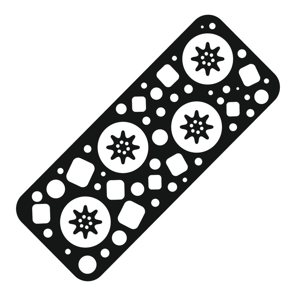 Black rectangular gasket with holes and star shapes for engine repairing vector
