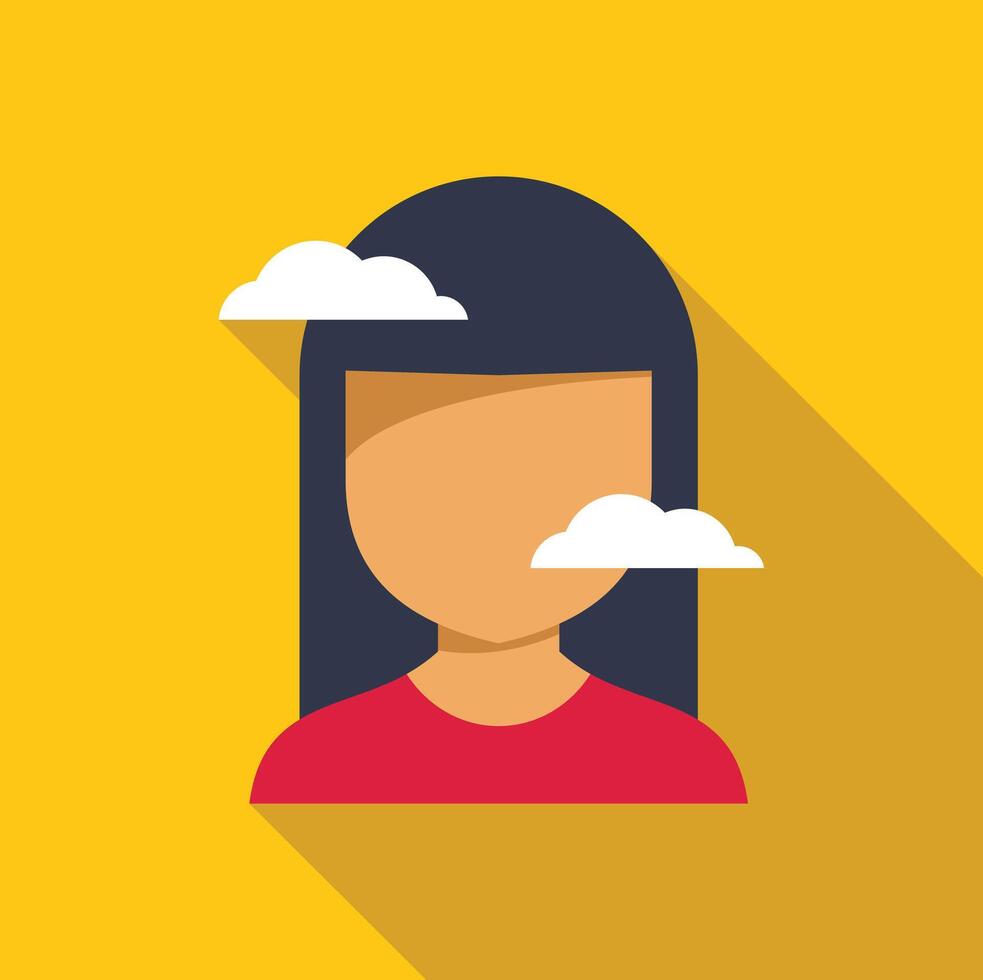 Woman with clouds around her head symbolizing dreaming and imagination vector