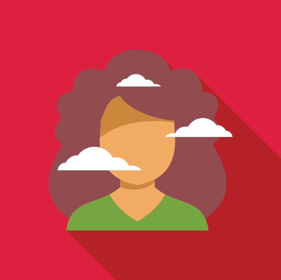 Woman with clouds covering her face symbolizing abstract thoughts and ideas vector