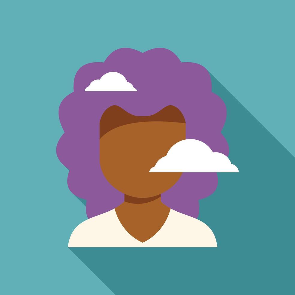 Woman with purple hair and clouds representing thoughts and ideas vector