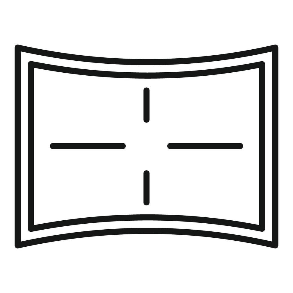Curved panoramic monitor showing a crosshair, ideal for gaming or editing vector