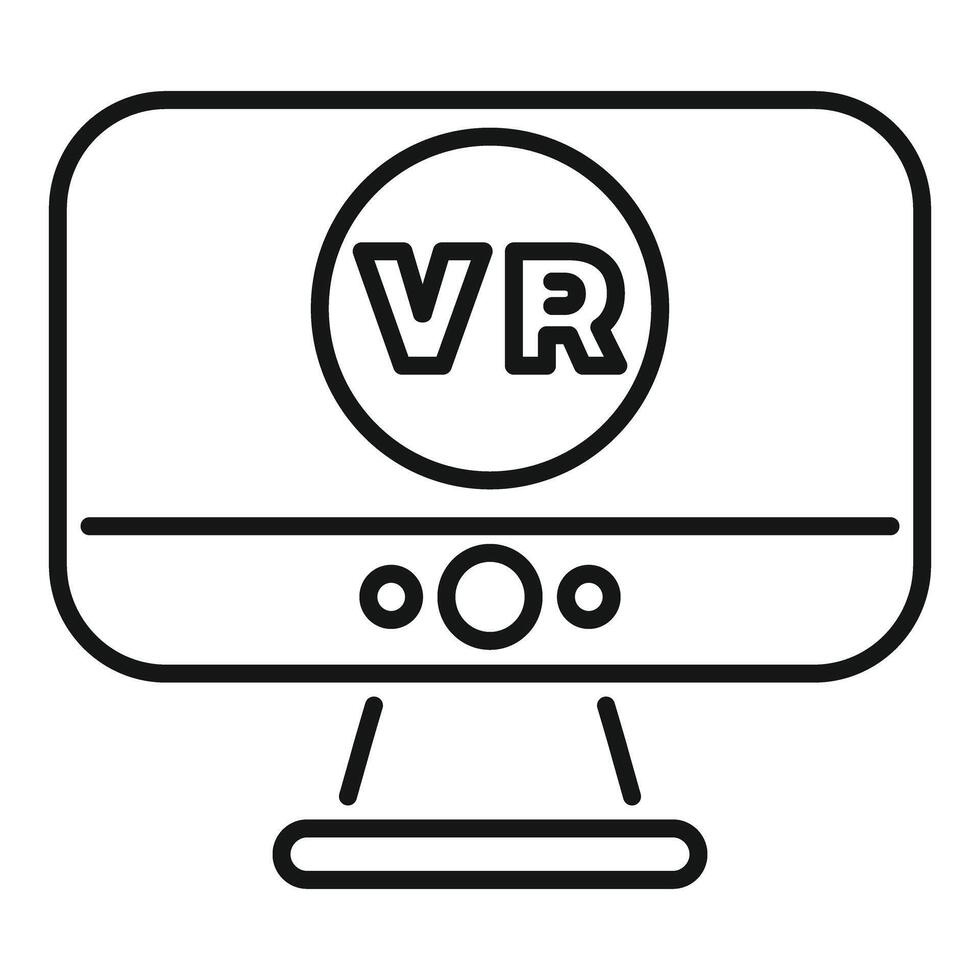 Computer monitor displaying vr software interface and emitting light beams vector