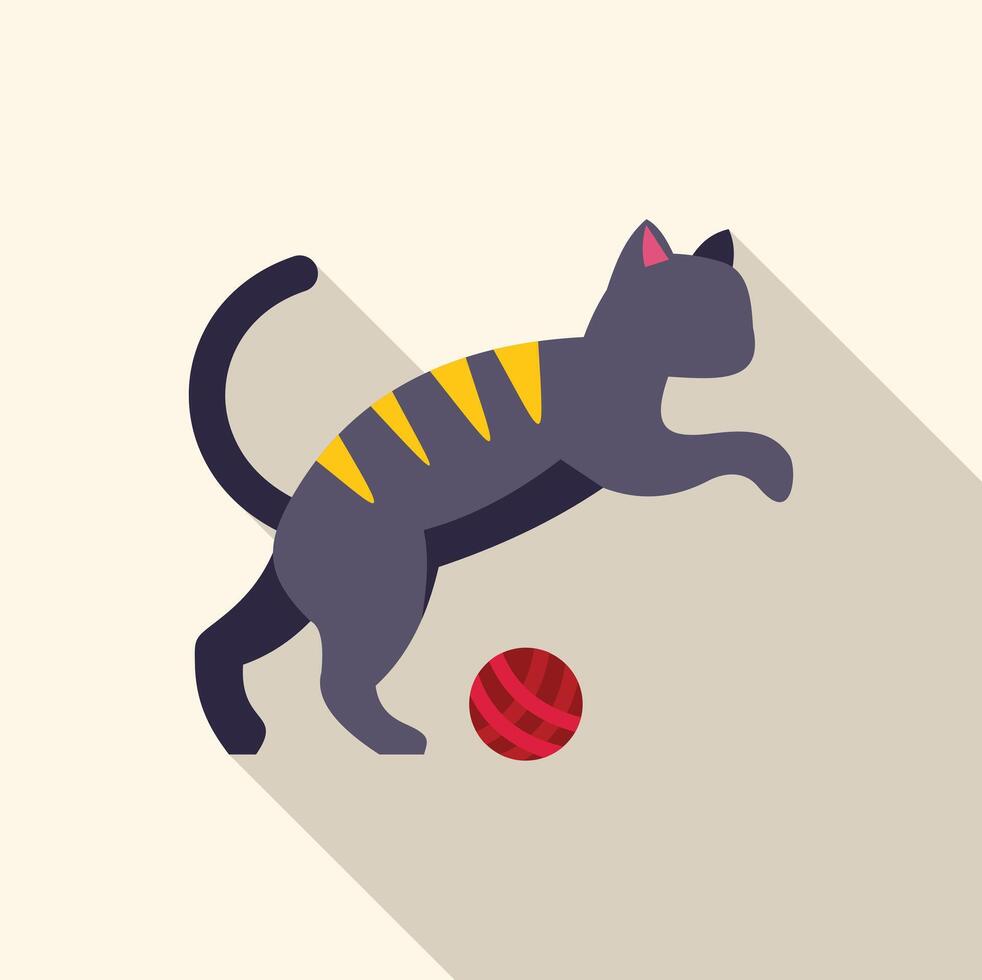 Playful cat jumping and playing with a ball of yarn vector