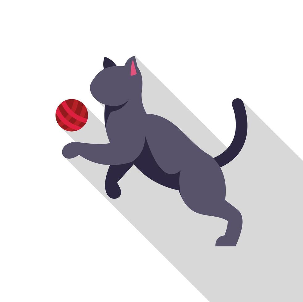 Playful gray cat jumping and playing with red ball vector