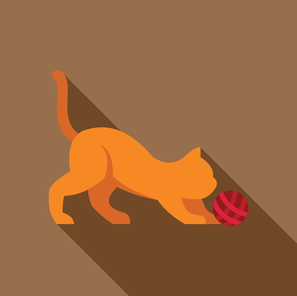 Playful orange cat playing with red ball of yarn vector