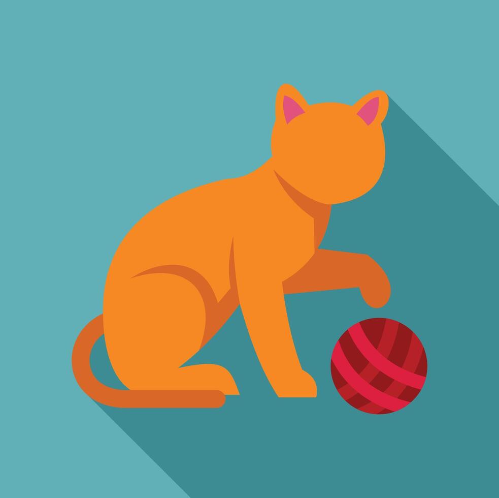 Playful ginger cat playing with a red ball of yarn vector