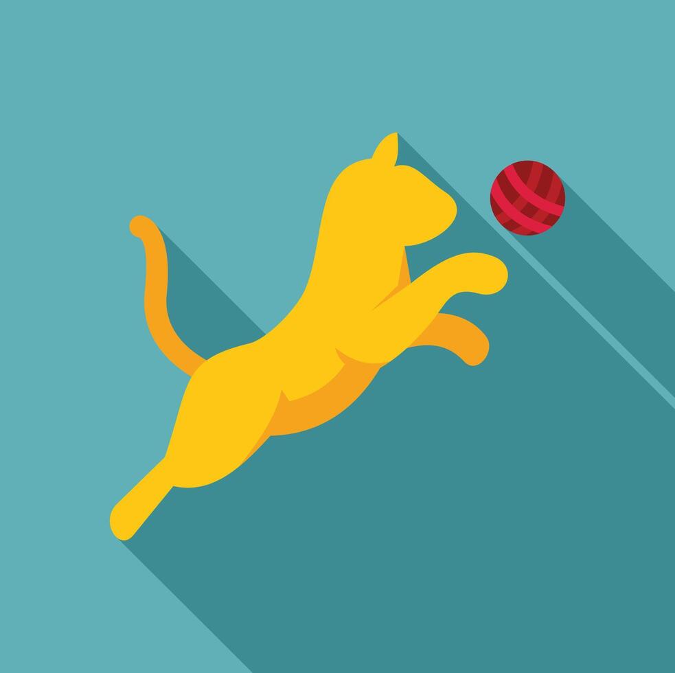 Playful yellow cat jumping and catching a red ball vector