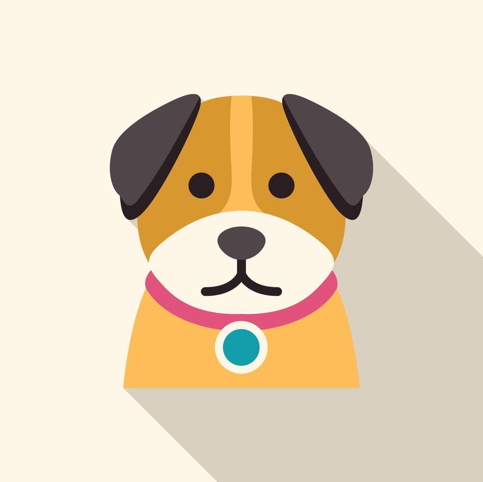Cute dog face with pink collar and blue tag, flat design illustration vector
