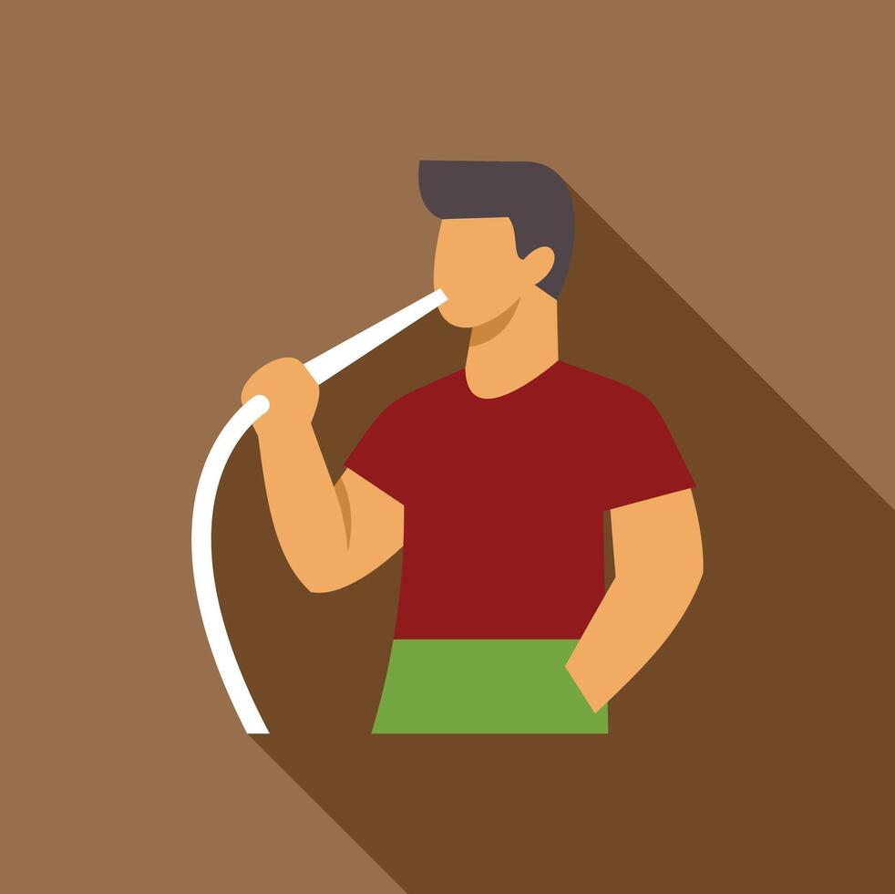 Man drinking yerba mate using a bombilla straw vector