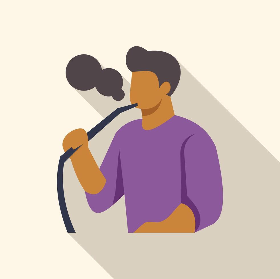 Man smoking hookah in relaxing atmosphere vector