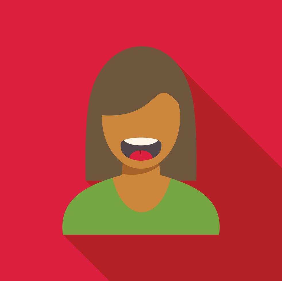 Young woman expressing happiness with open mouth and long shadow on red background vector