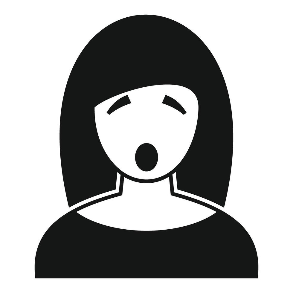 Young woman singing with open mouth and closed eyes, simple icon vector