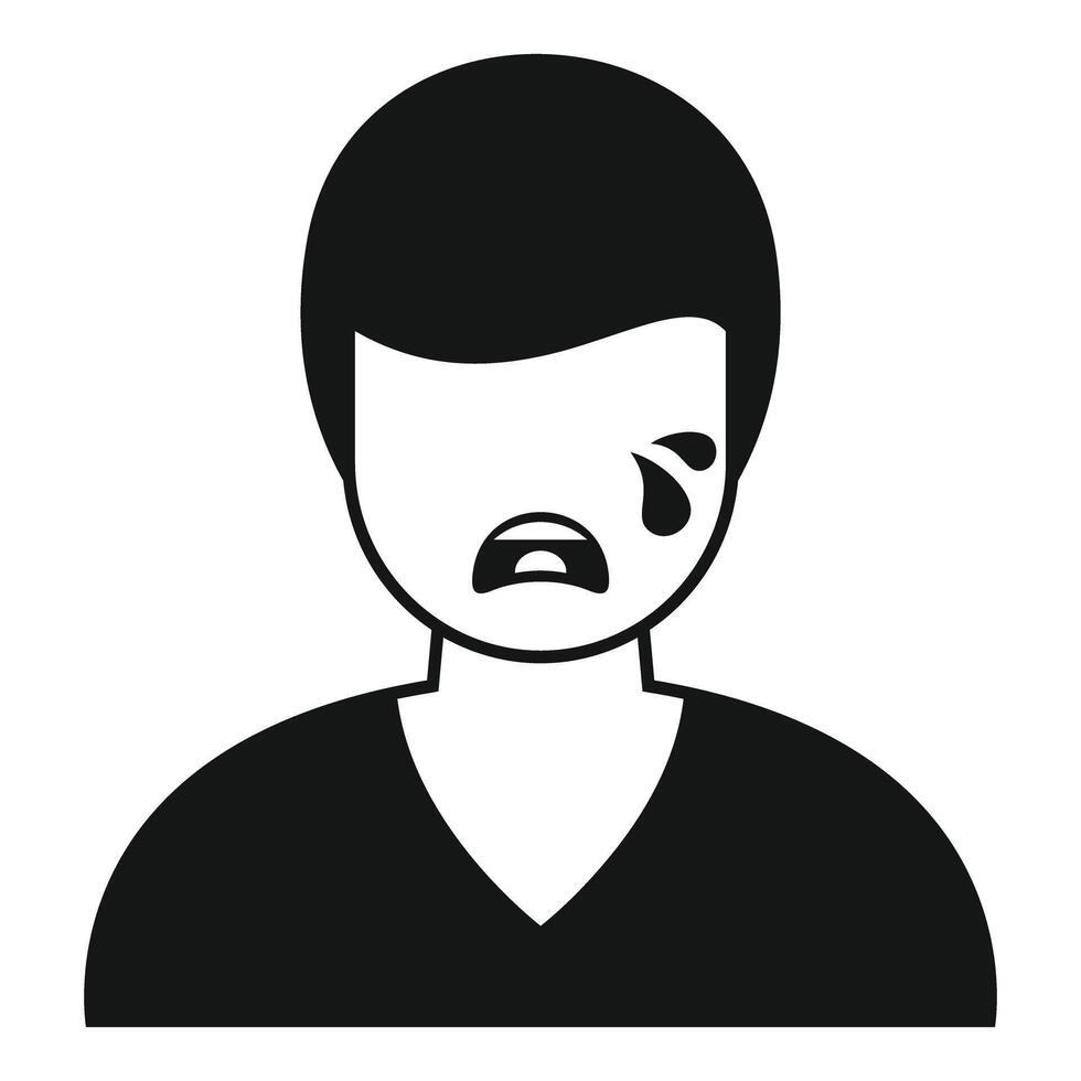 Crying man with tears running down his face showing sadness and despair vector