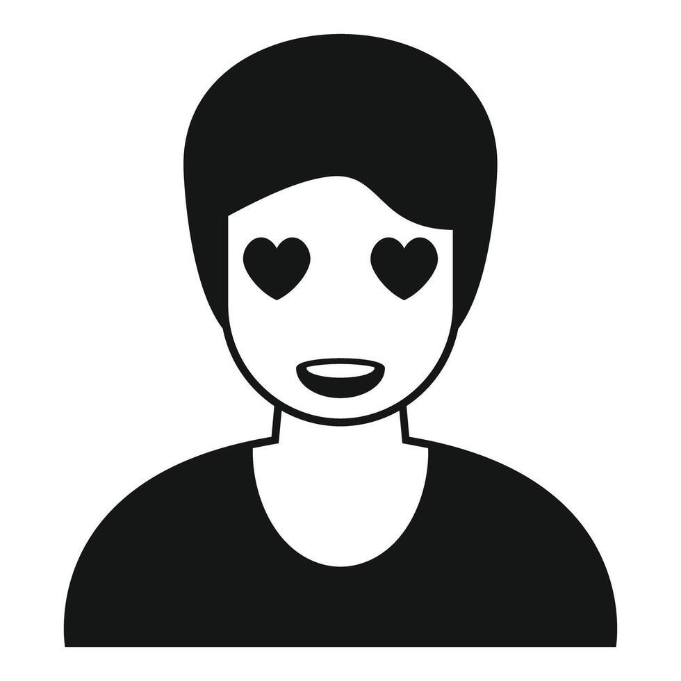 Young man showing love with heart shaped eyes and smiling face vector