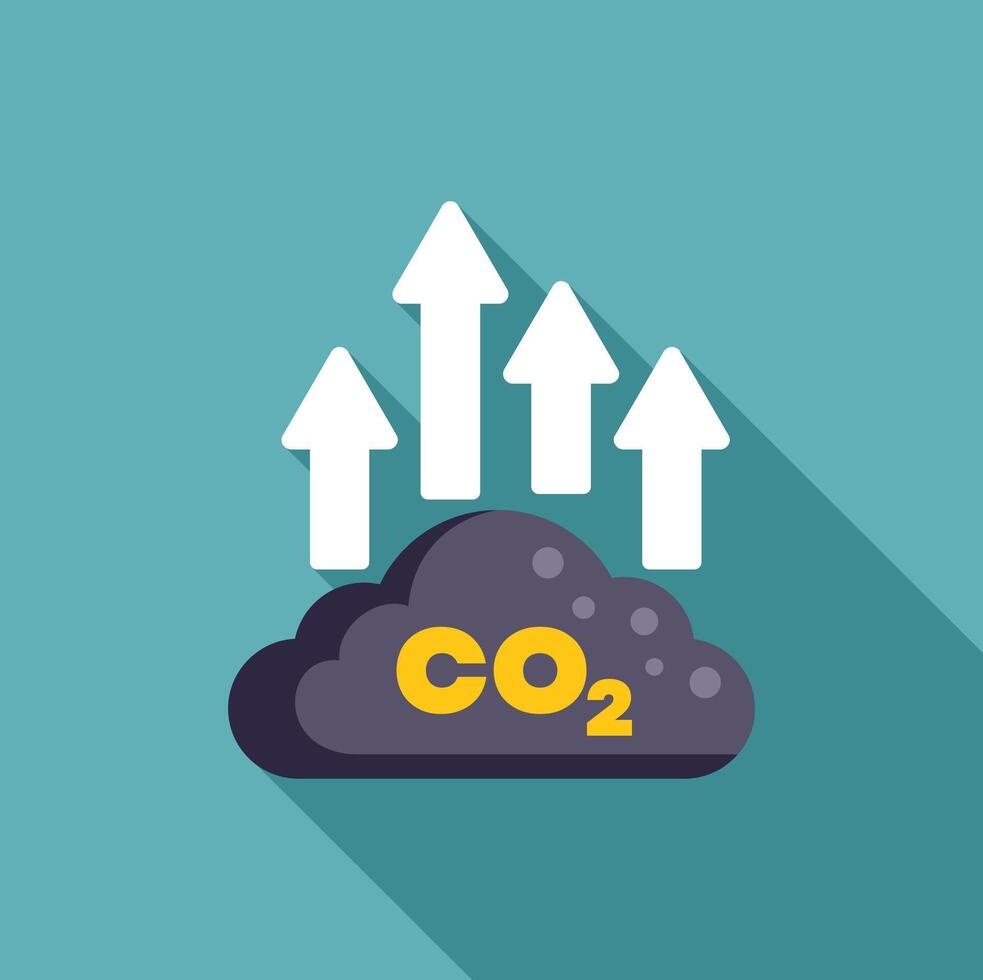 Co2 emissions increasing, carbon dioxide levels rising with upward arrows vector