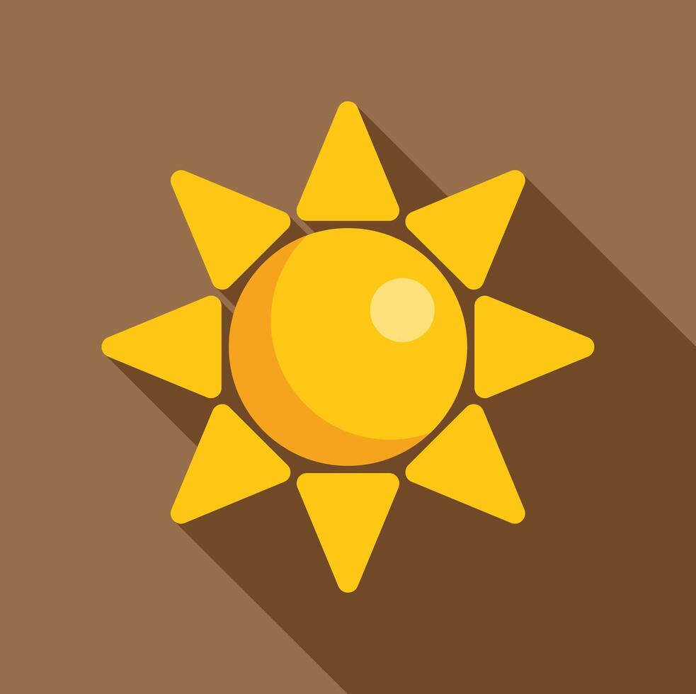 Yellow sun shining with long shadow on brown background vector