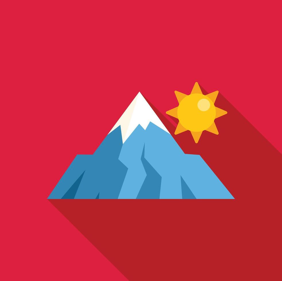 Snowy mountain peak shining under the summer sun, flat design icon with long shadow vector
