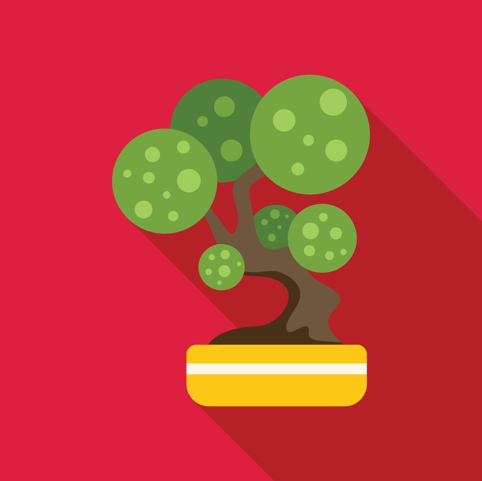 Bonsai tree growing in yellow pot on red background vector