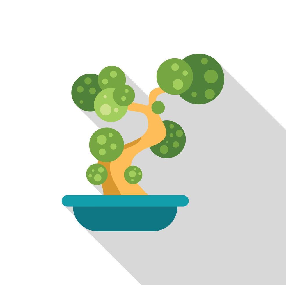 Small bonsai tree growing in a blue pot, minimalist flat design vector
