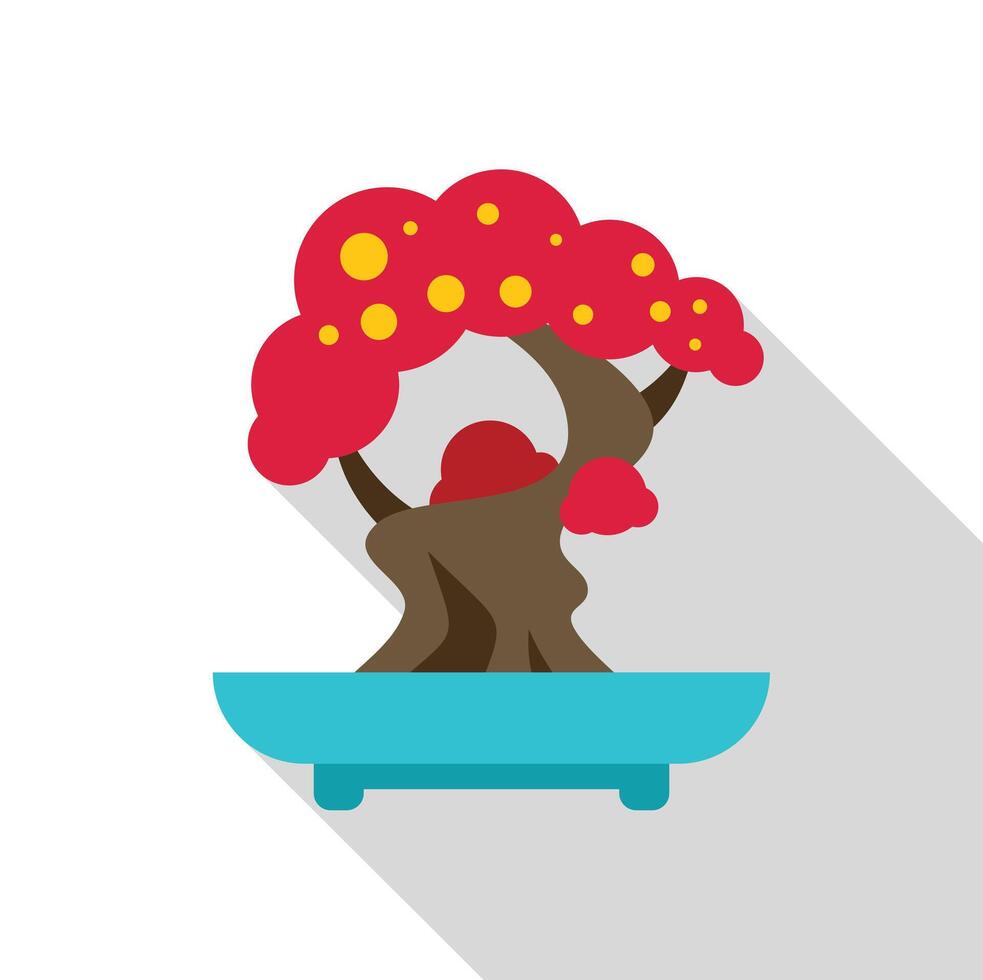Red flowering bonsai tree growing in a blue pot vector