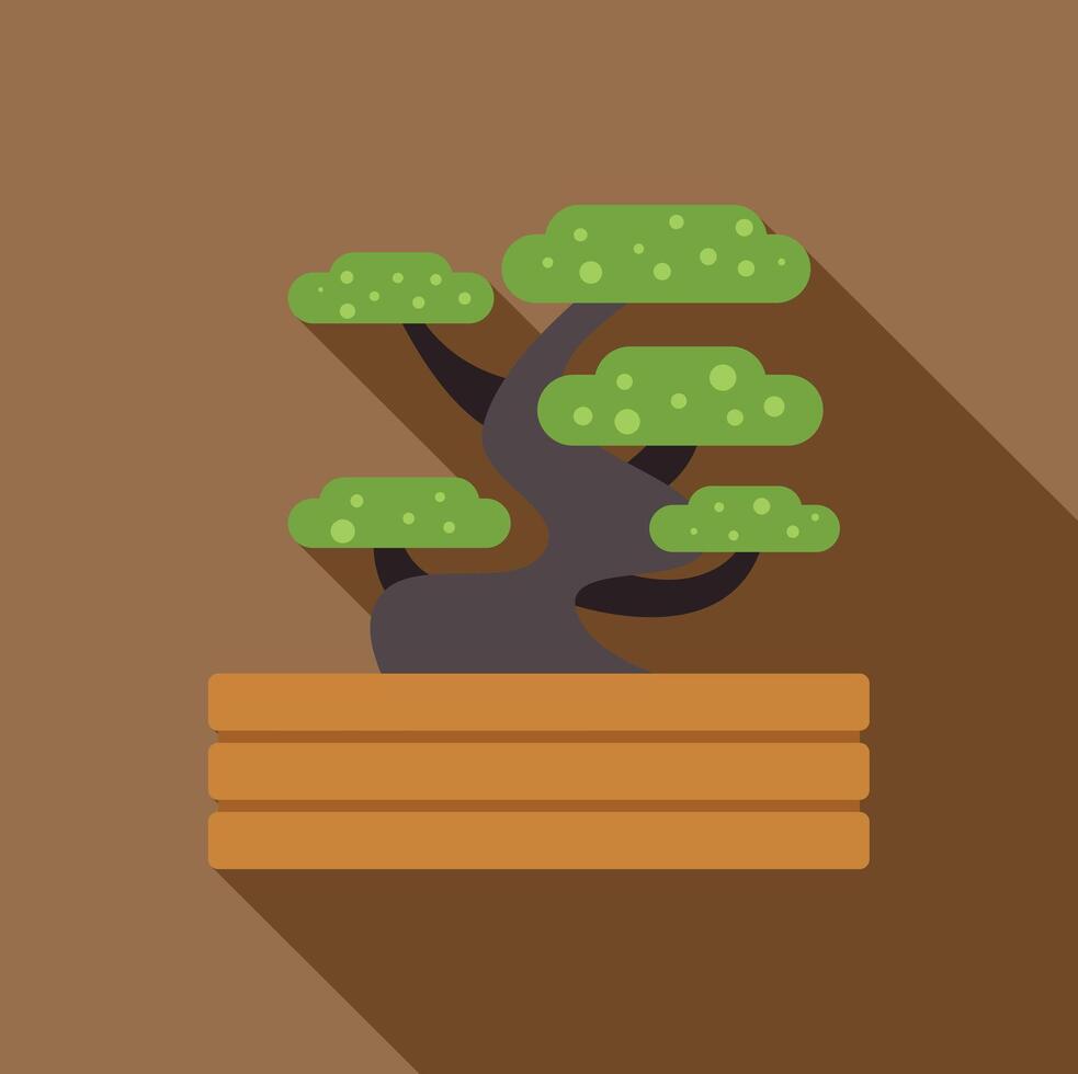 Bonsai tree growing in wooden pot with brown background vector