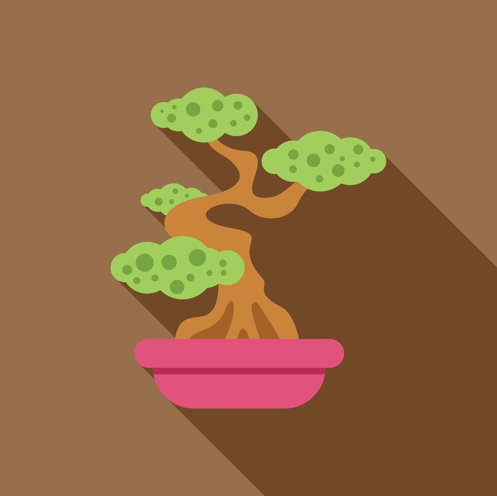 Bonsai tree growing in a pink pot with long shadow vector