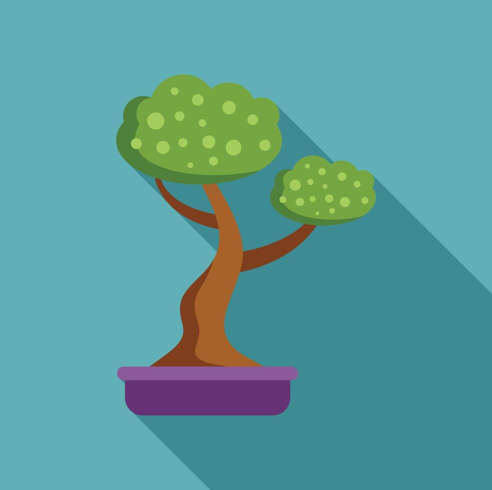 Bonsai tree growing in a purple pot with long shadow vector