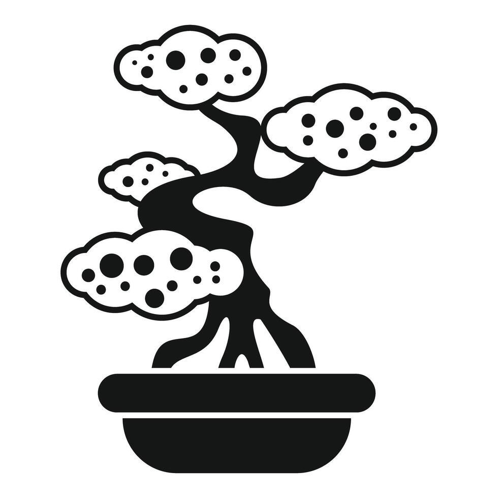 Bonsai tree growing in a pot, minimalist japanese icon vector